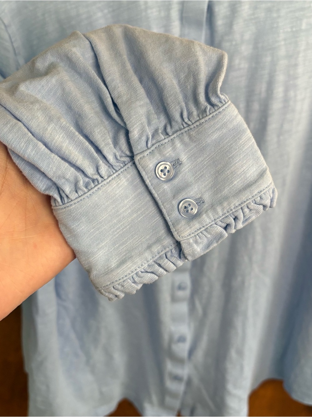 Boden Light Blue High Neck Ruffle Collar Long Sleeve Top Button Down Office Work - Picture 7 of 9